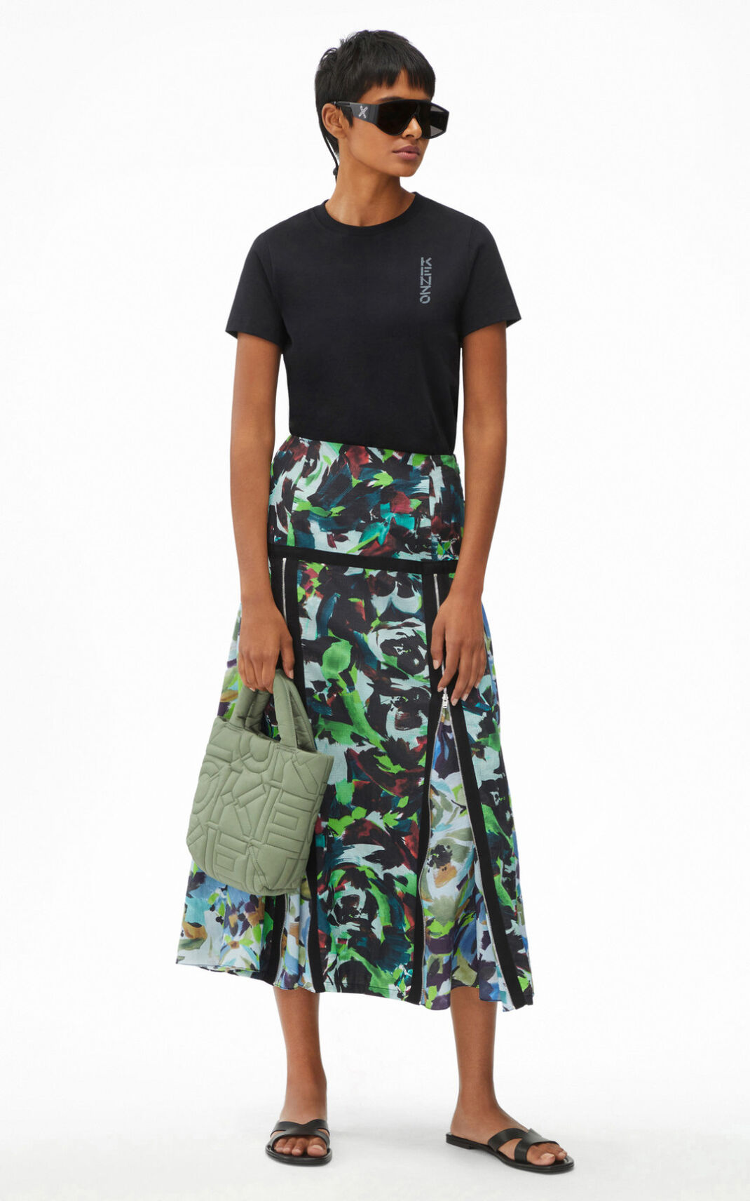 Kenzo Archive Floral Midi Skirt Green For Womens 7903NDIAG